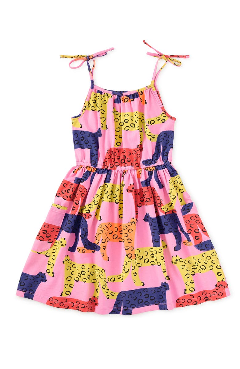 Tea Collection Tie Shoulder Twirl Dress, Main, color, Bright Jaguars
