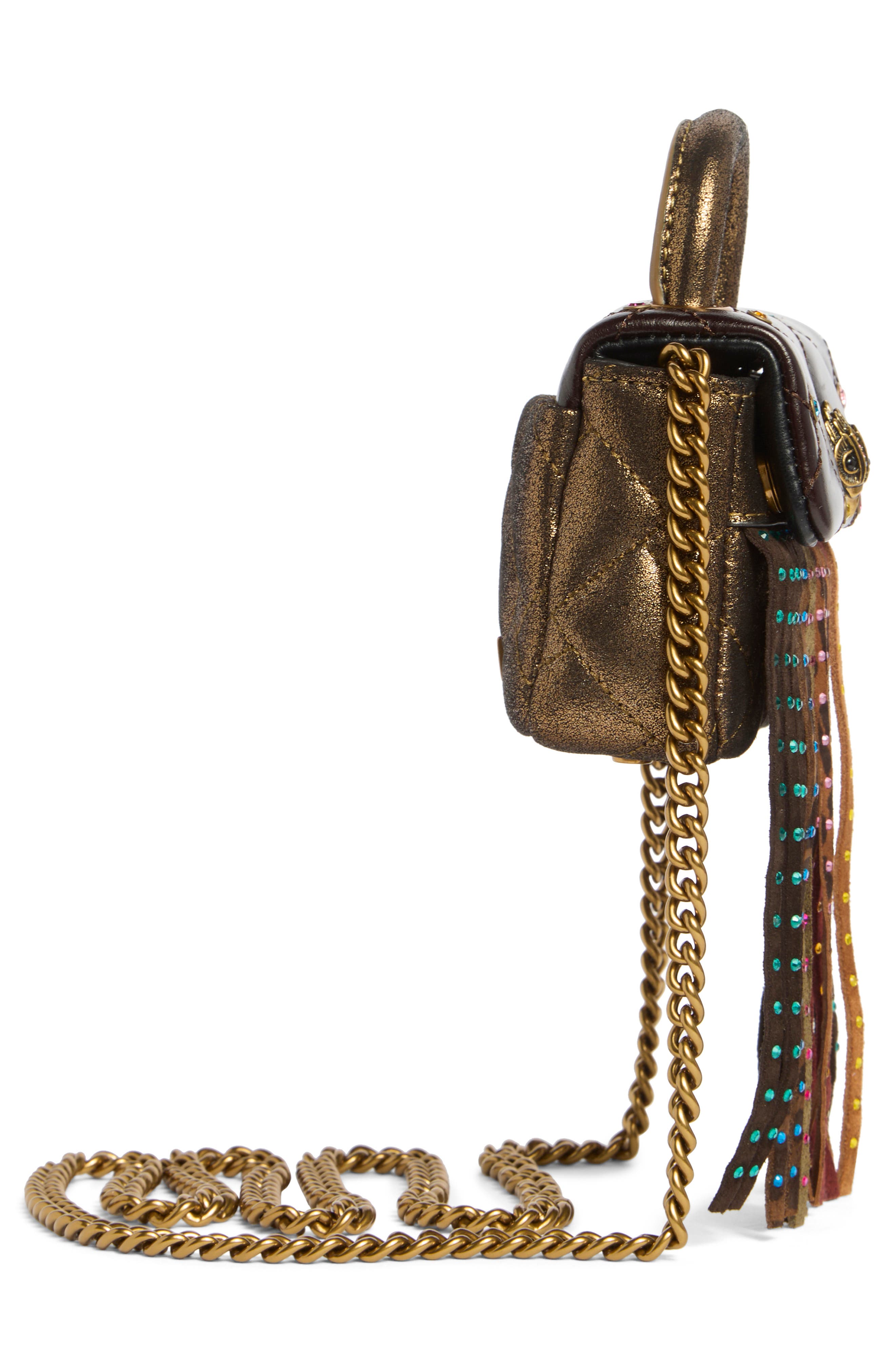 Kurt Geiger London Handle Micro Kensington Fringe Bag, Alternate, color, Brown