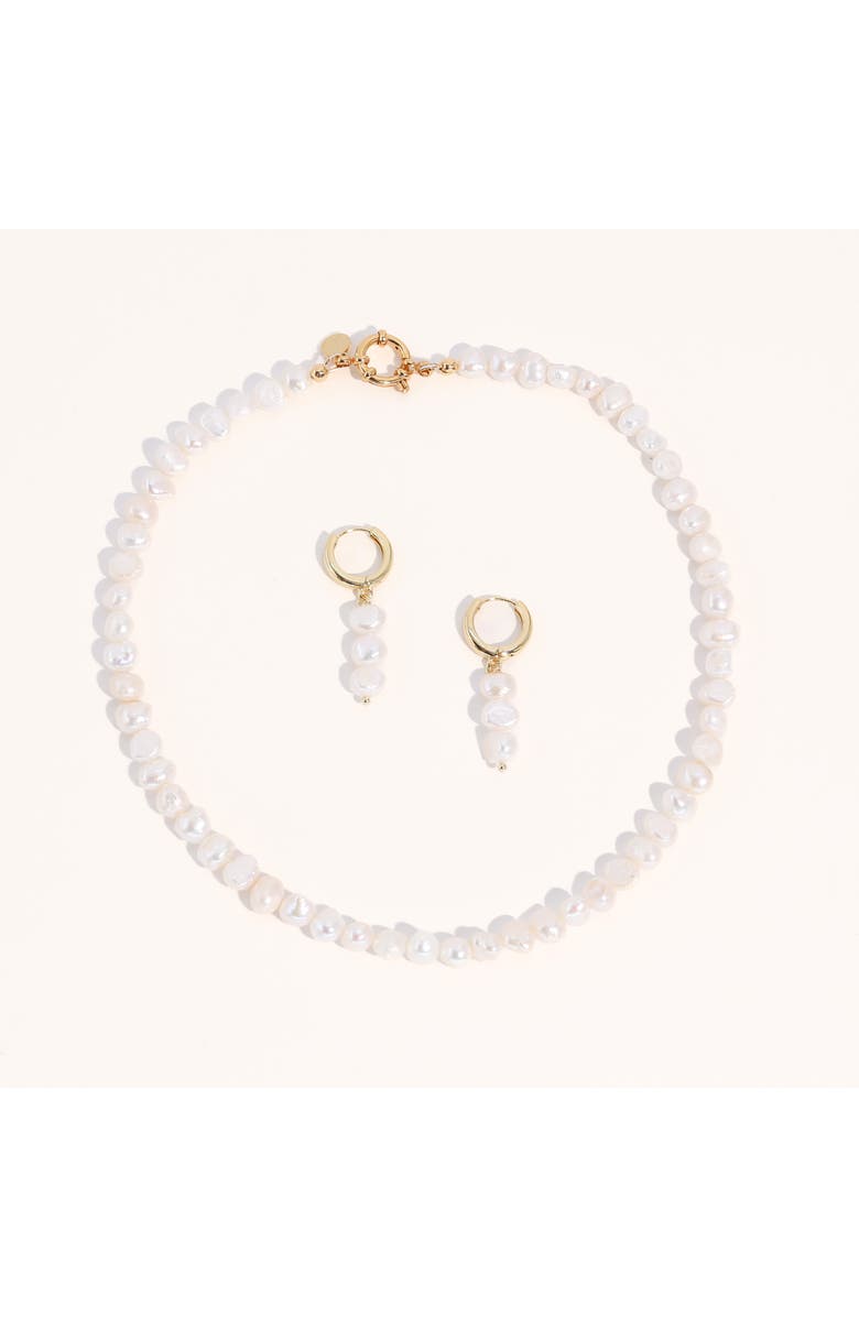 Joey Baby Freshwater Pearl 18K Gold Plated Necklace And Earring Set, Main, color, 18K Gold Plated / White Pearl