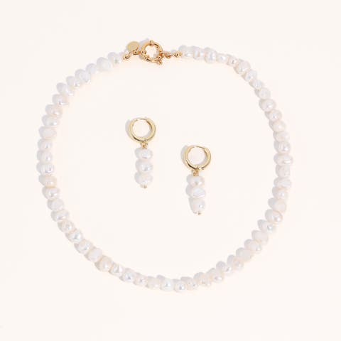 Freshwater Pearl 18K Gold Plated Necklace And Earring Set
