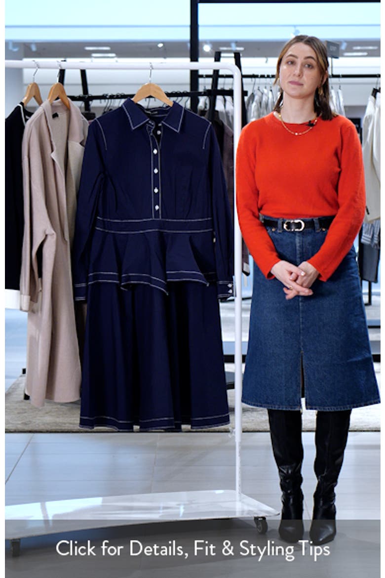 Topstitched Long Sleeve Peplum Shirtdress video