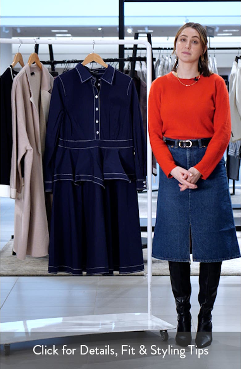 Topstitched Long Sleeve Peplum Shirtdress, sales video thumbnail