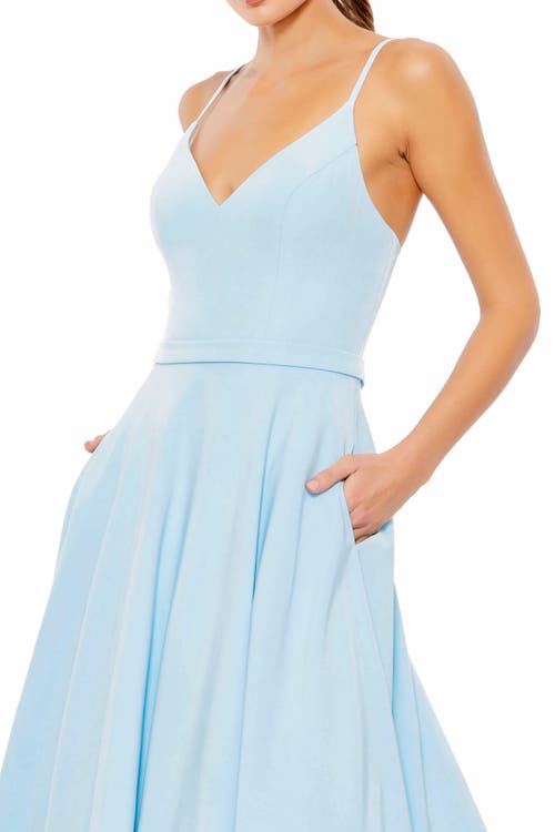 Mac Duggal V-neck Crepe Ballgown In Powder Blue