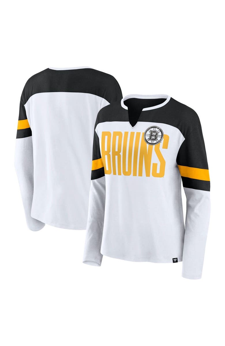FANATICS Women's Fanatics White/Black Boston Bruins Frozen Long Sleeve Notch Neck T-Shirt, Alternate, color, White