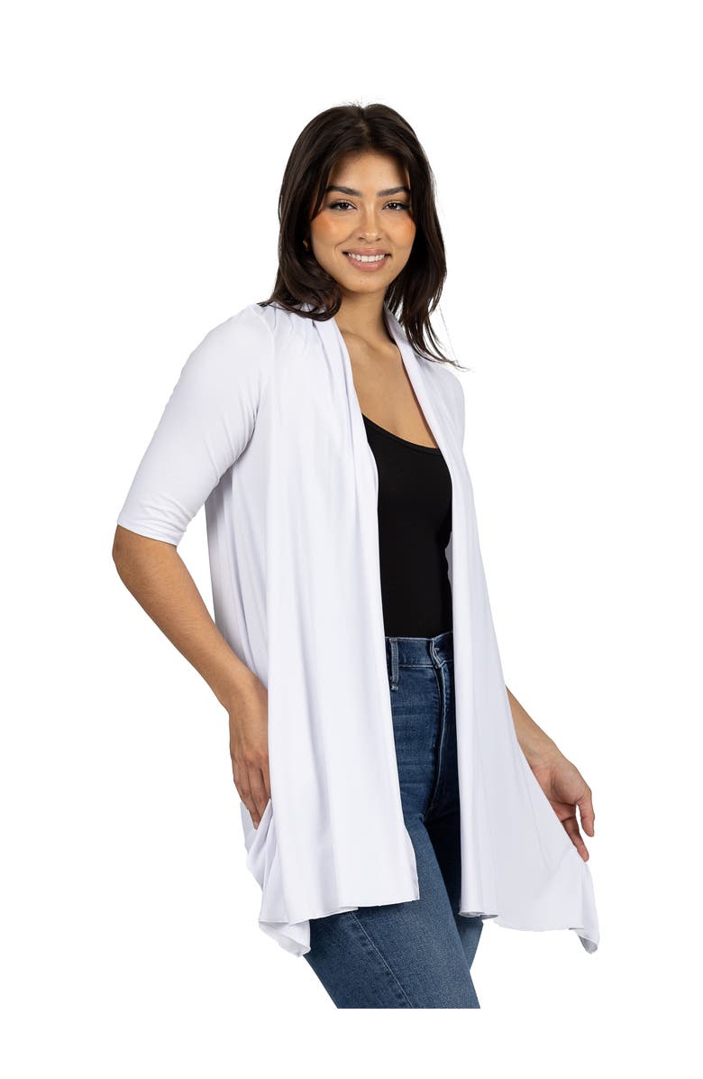 24seven Comfort Apparel Loose Fit Open Front Cardigan with Half Sleeve, Alternate, color, White
