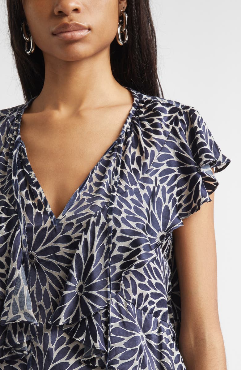 Ramy Brook Julianne Ruffle Top, Alternate, color, Navy Burnout