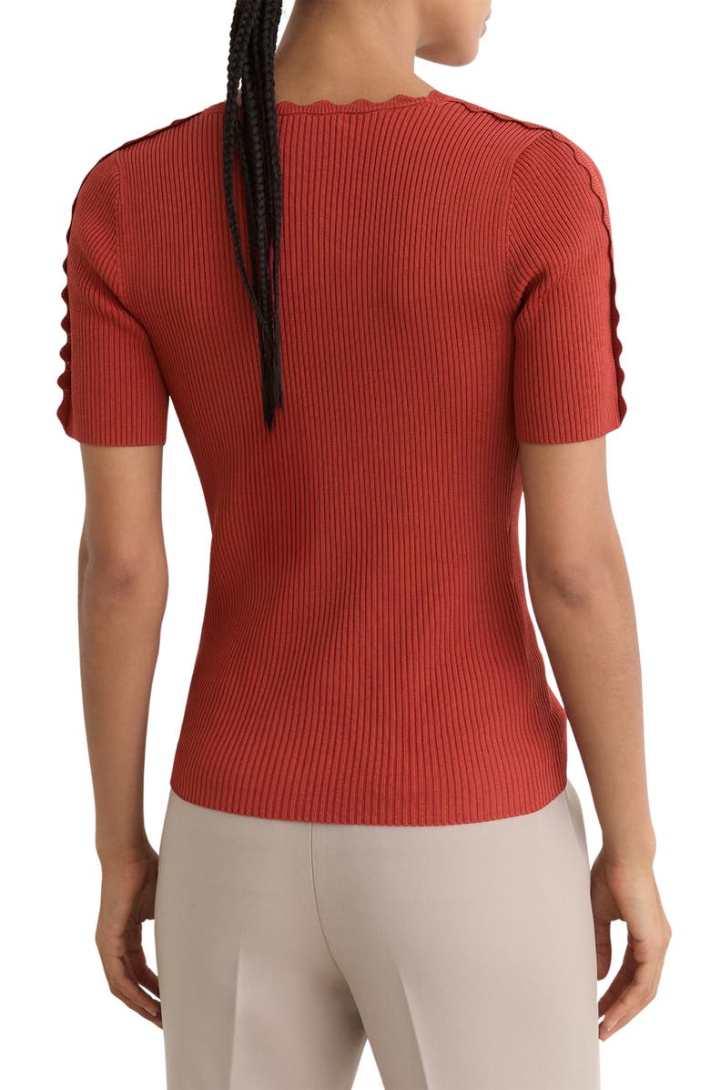 Reiss Marcy Rib Knit Short Sleeve Button-Up Shirt, Alternate, color, Rust Red