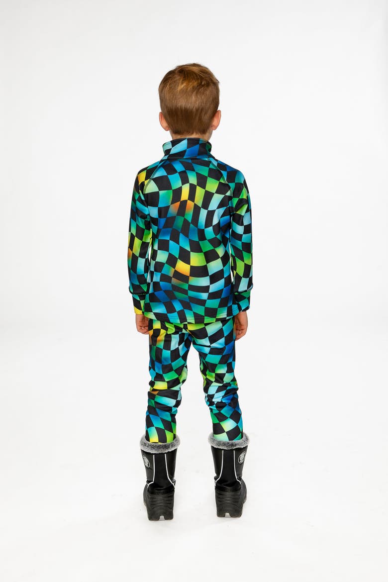 Two Piece Checkered Brushed Half-Zip Top & Pants Thermal Underwear, Alternate, color, Blue Checkered Print