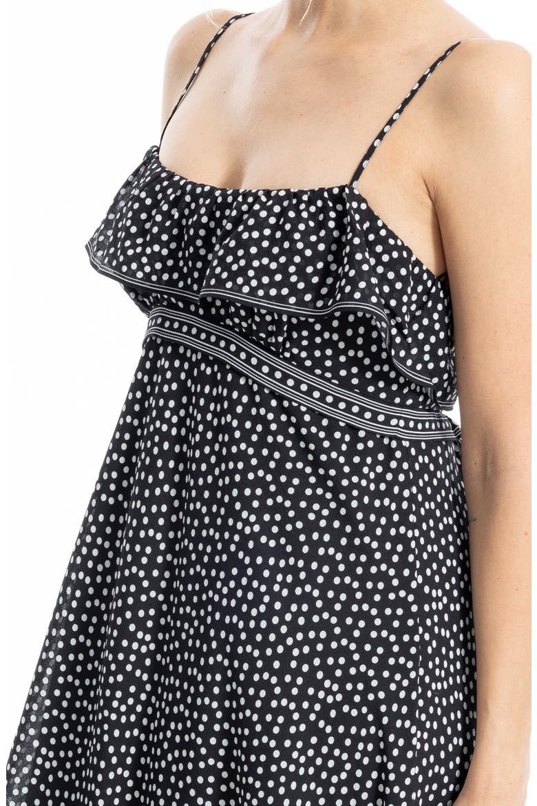Ruffle Empire Waist Maxi Dress, Alternate, color, BLACK/ IVORY POLKA DOT