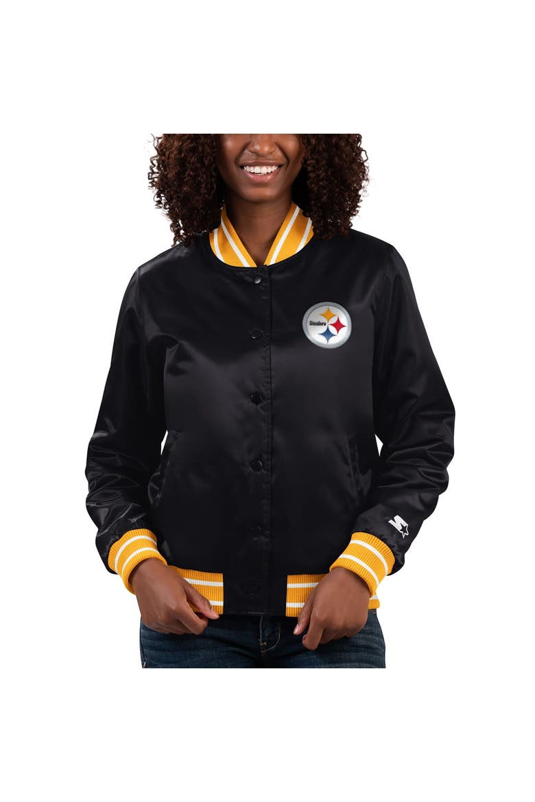 Women's Starter Black Pittsburgh Steelers Full Count Satin Full-Snap Varsity Jacket, Alternate, color, Black