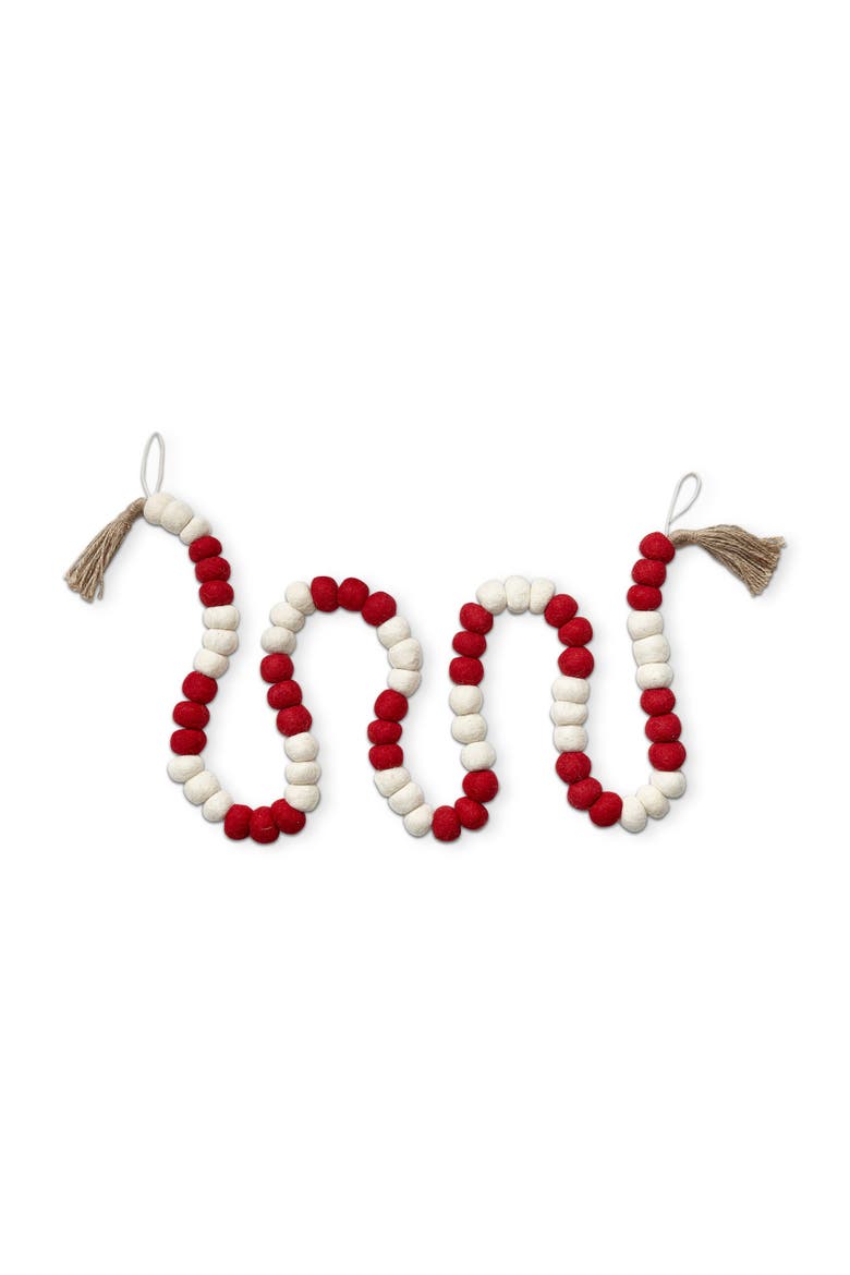 Wool Ball Jute Tassel Garland Decorative Wall Banner Holiday, Main, color, Red