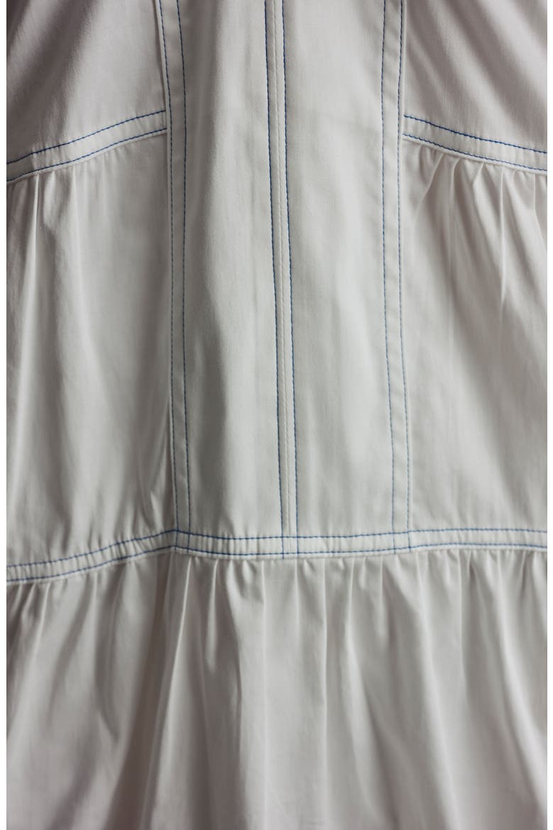 Topstitch Detail Stretch Cotton Tiered Minidress, Alternate, color, WHITE