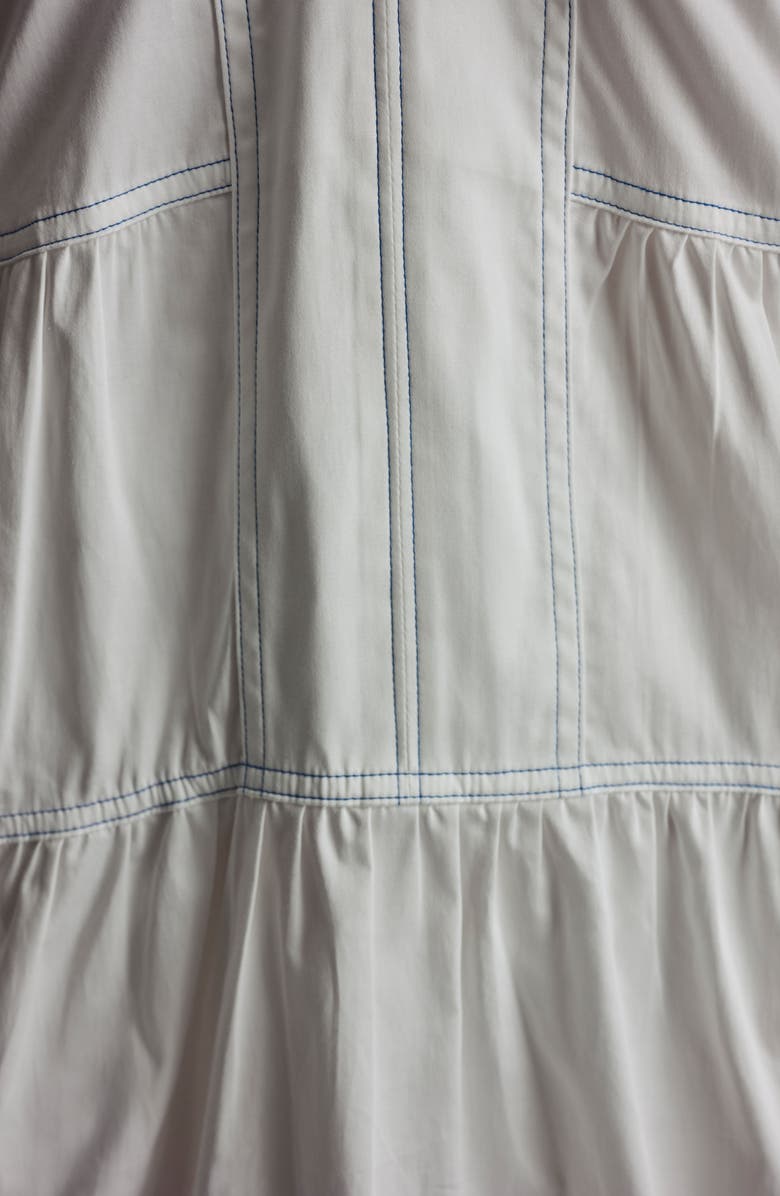 DKNY Topstitch Detail Stretch Cotton Tiered Minidress, Alternate, color, White