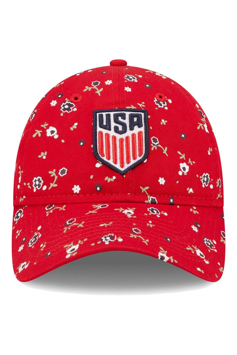 Women's New Era Red USMNT Floral 9TWENTY Adjustable Hat, Alternate, color, Red
