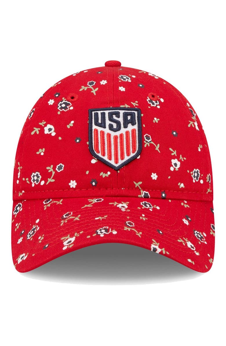 New Era Women's New Era Red USMNT Floral 9TWENTY Adjustable Hat, Alternate, color, 