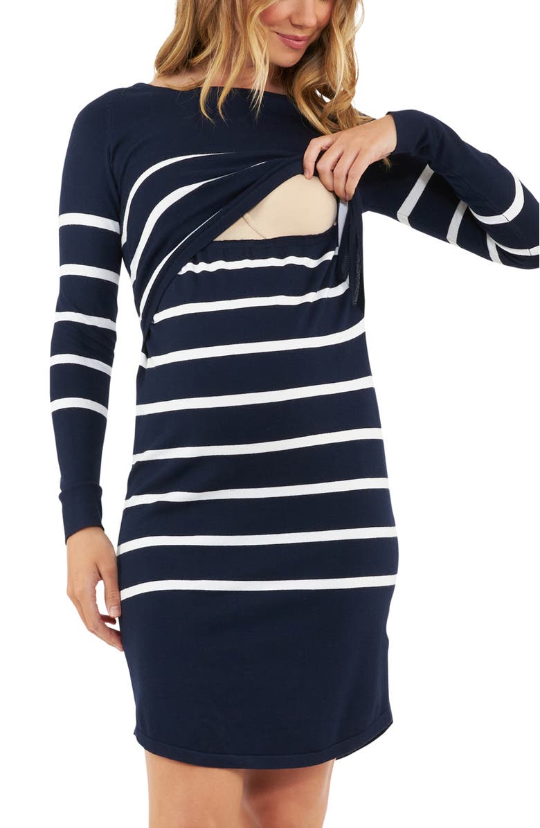 Ripe Maternity Valerie Up/Down Nursing Tunic, Alternate, color, Navy/White