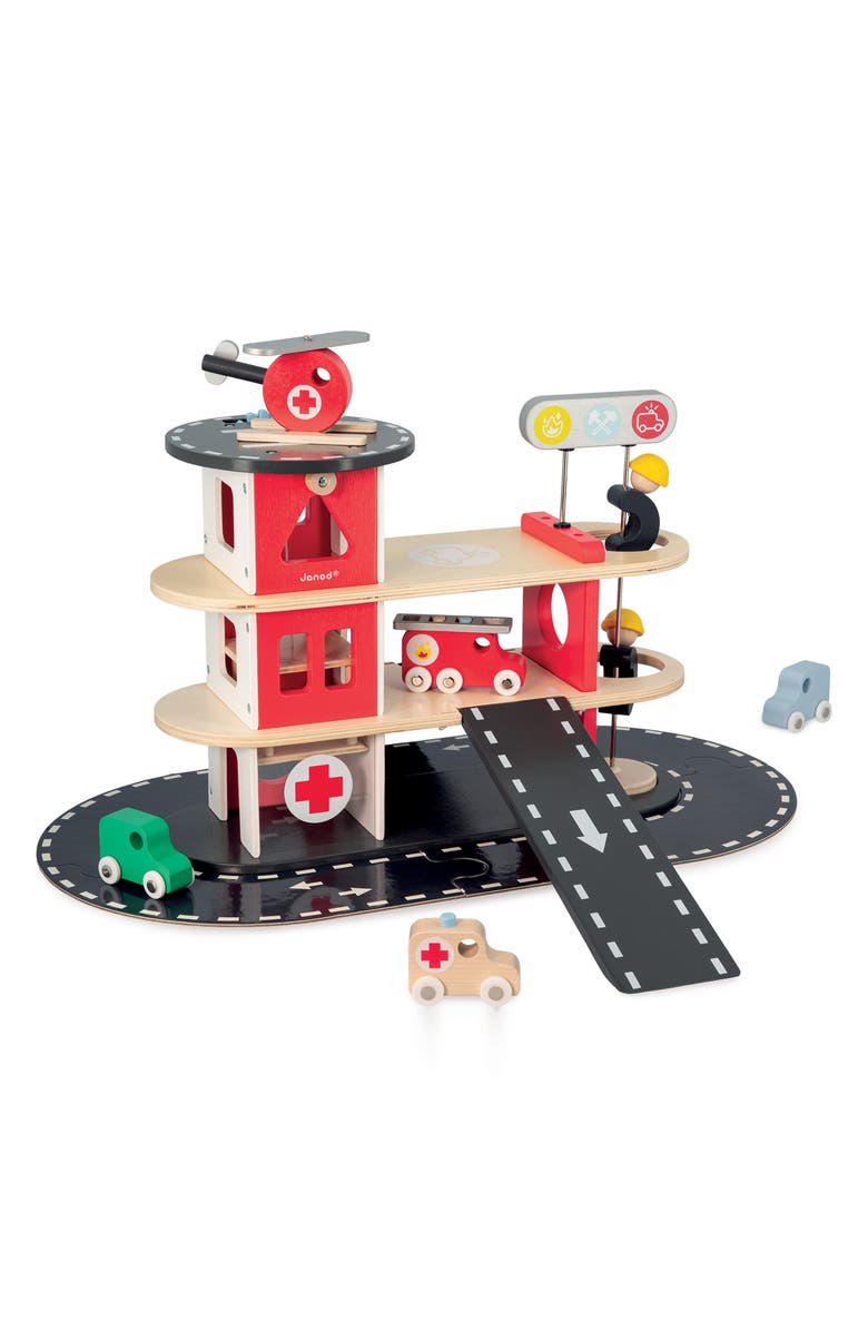 Janod Fire Station Toy Set, Alternate, color, Red