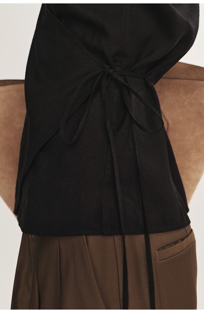 H&M Linen-blend Wrap Top, Alternate, color, Black