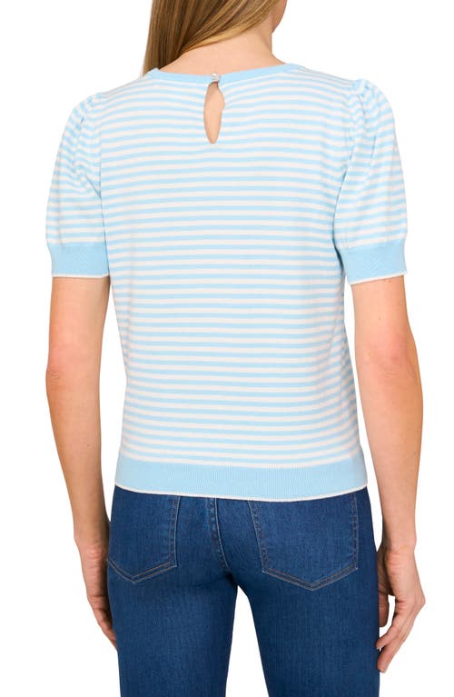 Cece Stripe Short Sleeve Sweater In Waterfall