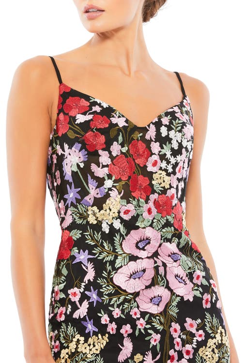 Mac Duggal Floral Embroidered Cocktail Minidress In Black Multi