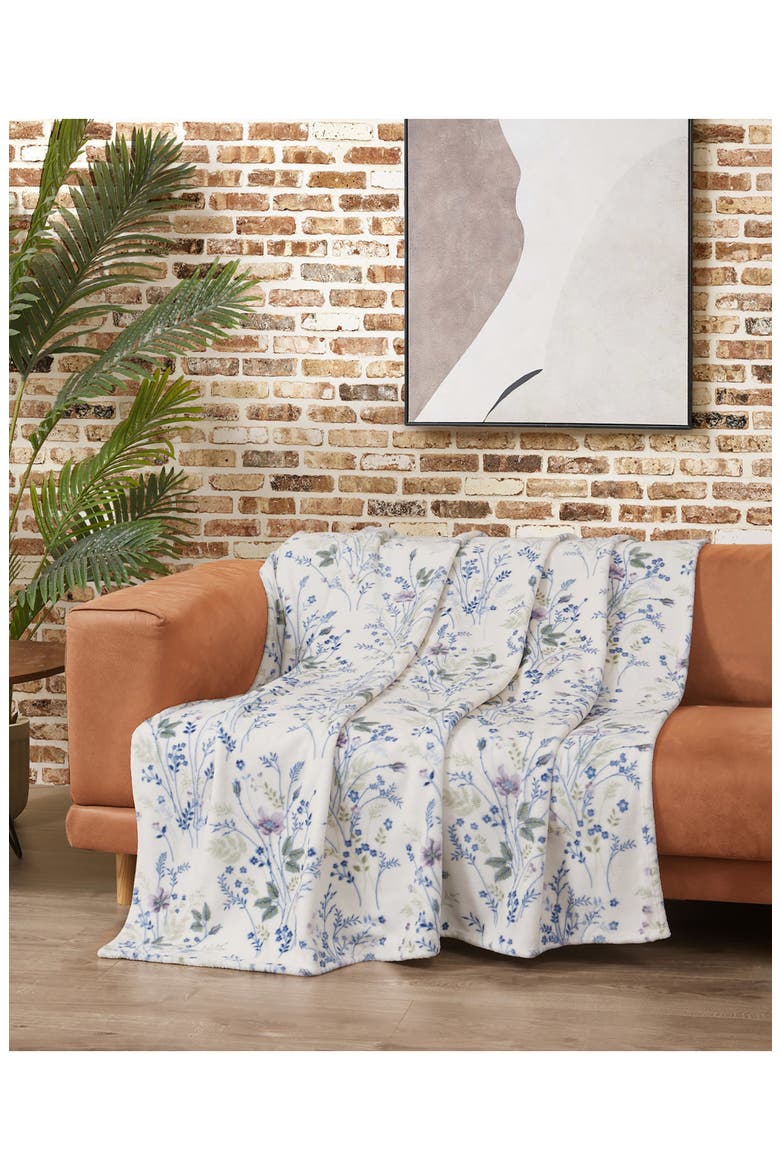Wildflower Faux Shearling Throw Blanket, Alternate, color, PURPLE FLORAL