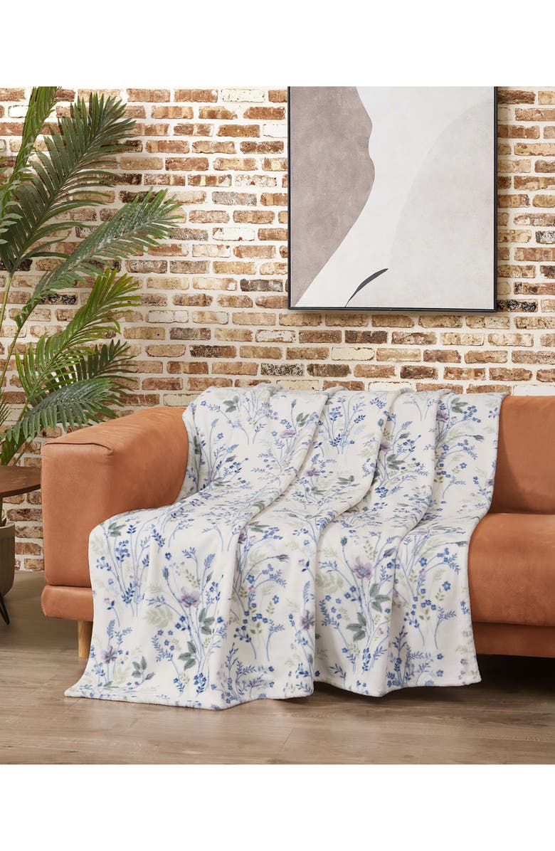 Lucky Brand Wildflower Faux Shearling Throw Blanket, Alternate, color, Purple Floral