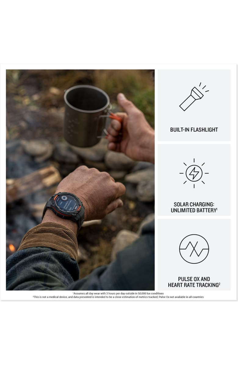 Garmin Instinct 3, 45mm Solar Rugged Outdoor GPS Smartwatch, Black/Black, Alternate, color, Black And Orange
