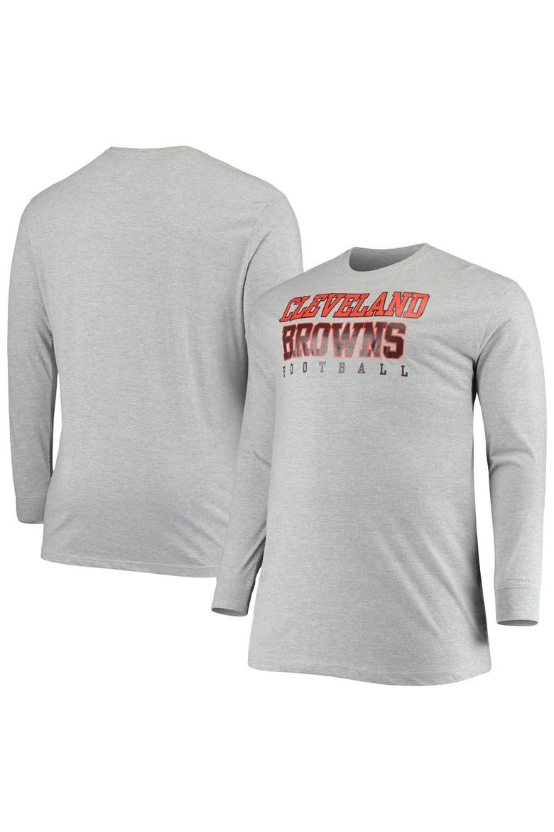 Men's Fanatics Branded Heathered Gray Cleveland Browns Big & Tall Practice Long Sleeve T-Shirt, Main, color, Heather Gray