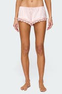 EDIKTED Clair Ruffle & Lace Satin Shorts
