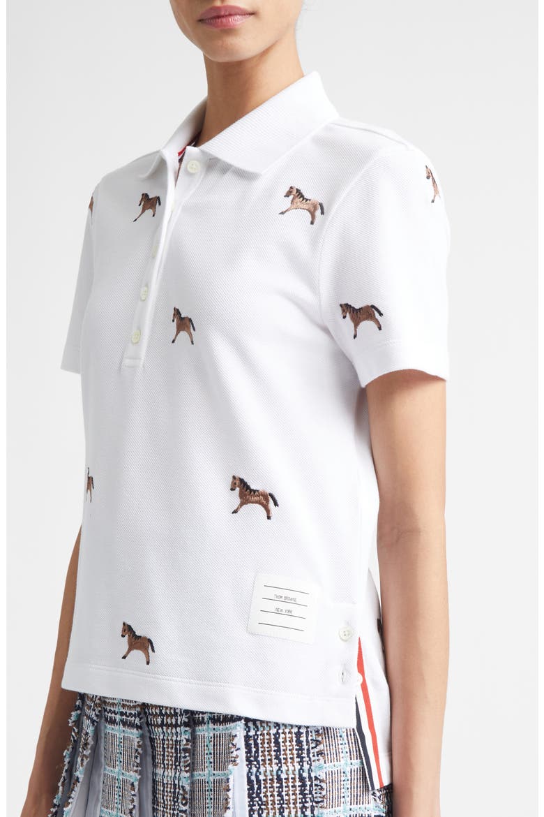 Horse Embroidered Half Drop Short Sleeve Polo, Alternate, color, WHITE