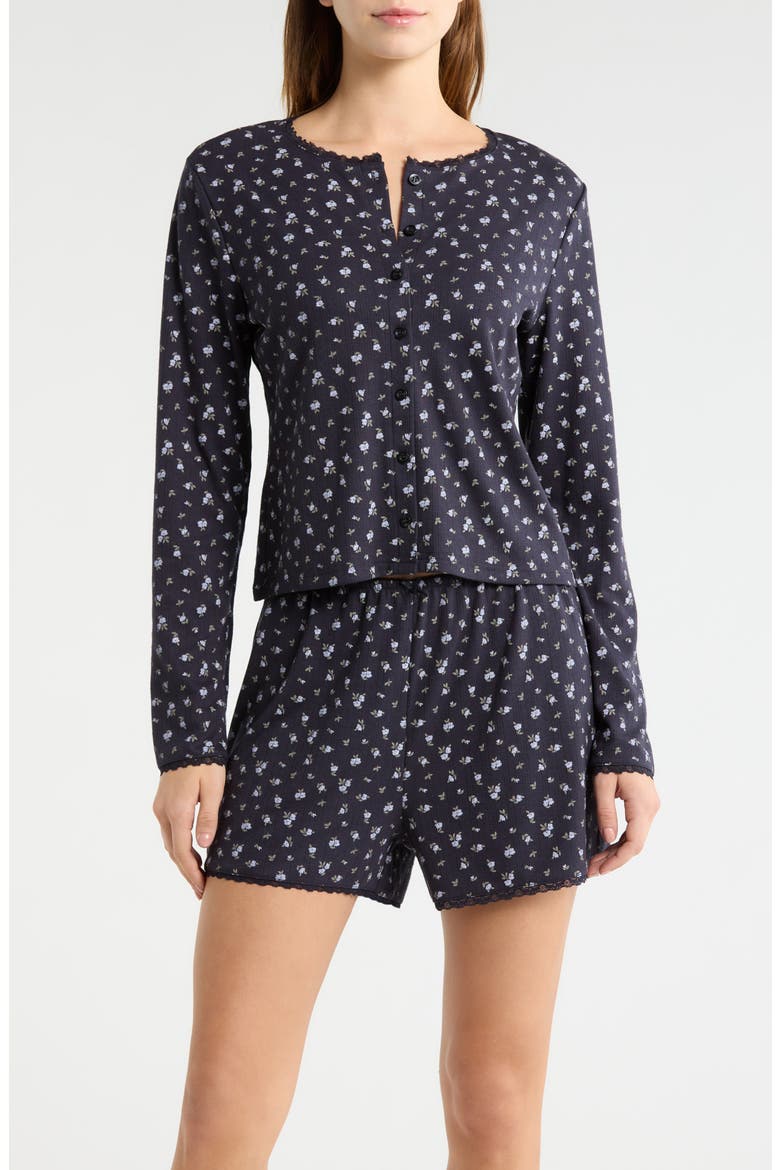 Print Pointelle Knit Short Pajamas, Main, color, UTILITY BLUE
