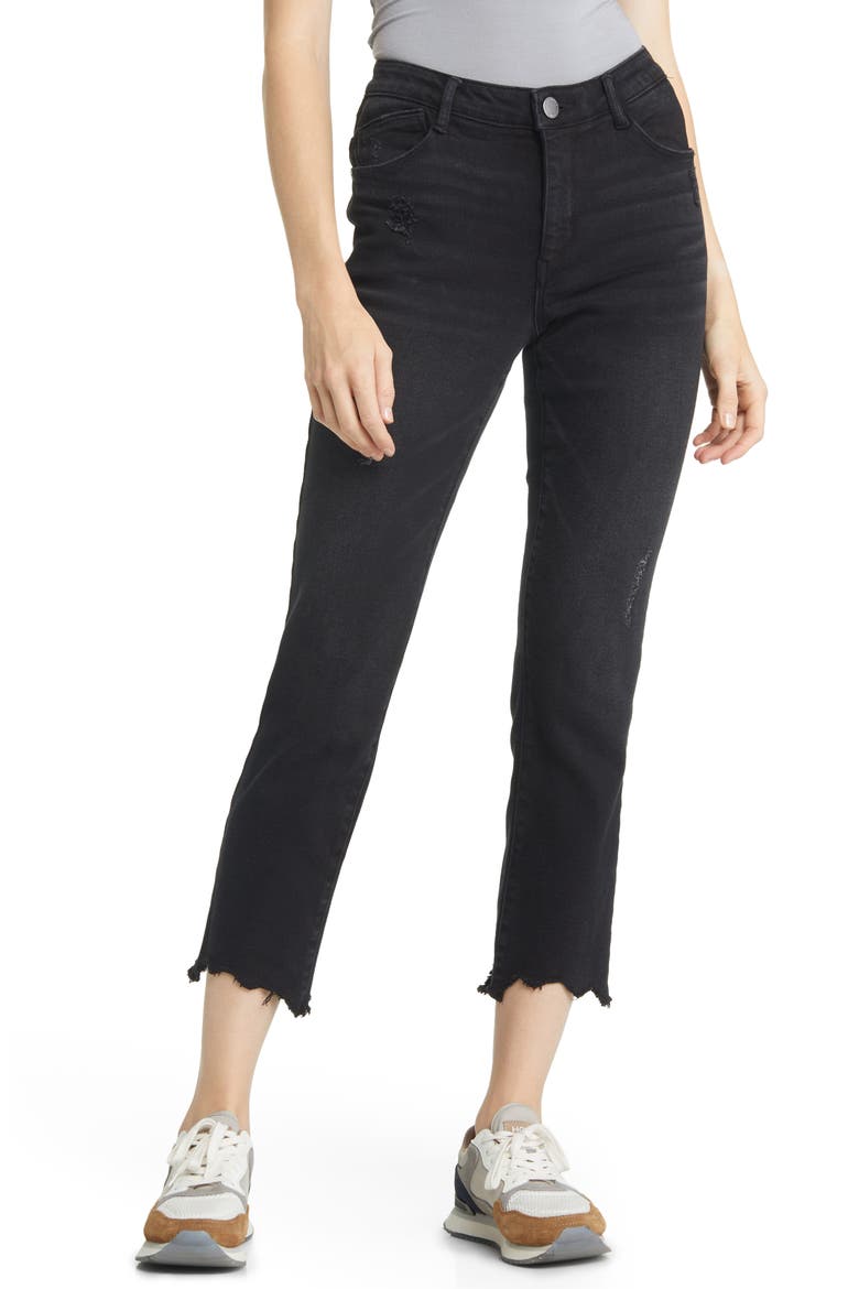 'Ab'Solution Chew Hem Straight Leg Jeans (Nordstrom Exclusive), Main, color, BLACK
