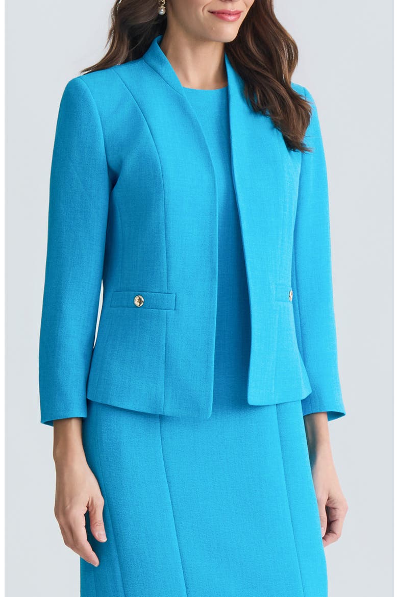 Pebbled Crepe Seamed Cardigan, Alternate, color, BRIGHT AZUL