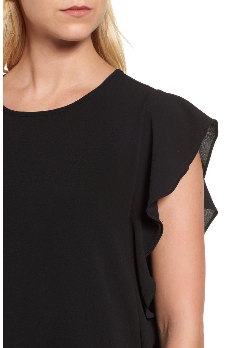 Flutter Sleeve Shift Dress, Alternate, color, BLACK