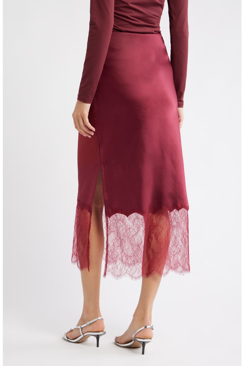 Lace Trim Satin Midi Skirt, Alternate, color, BURGUNDY BEET