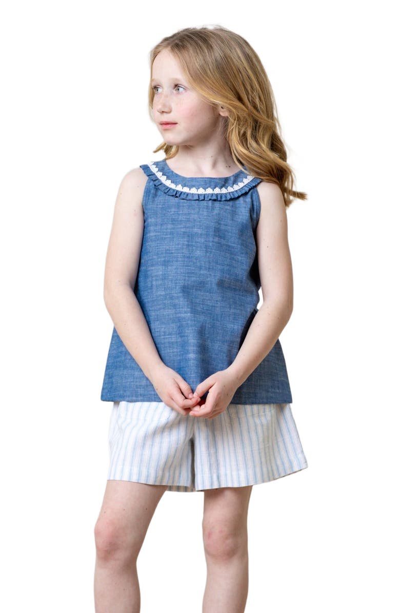 Hope & Henry Girls' Pull-On Flat Front Linen Short, Toddler, Main, color, Riviera Stripe
