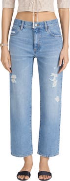 FRAME The Hang Ripped Ankle Straight Leg Jeans