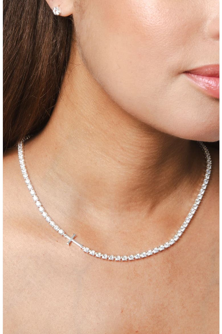 Luminous Cross Tennis Necklace, Alternate, color, Sterling Silver