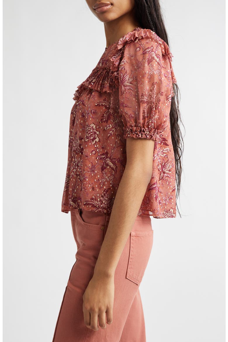 Jodie Puff Sleeve Floral Top, Alternate, color, OLEANDER