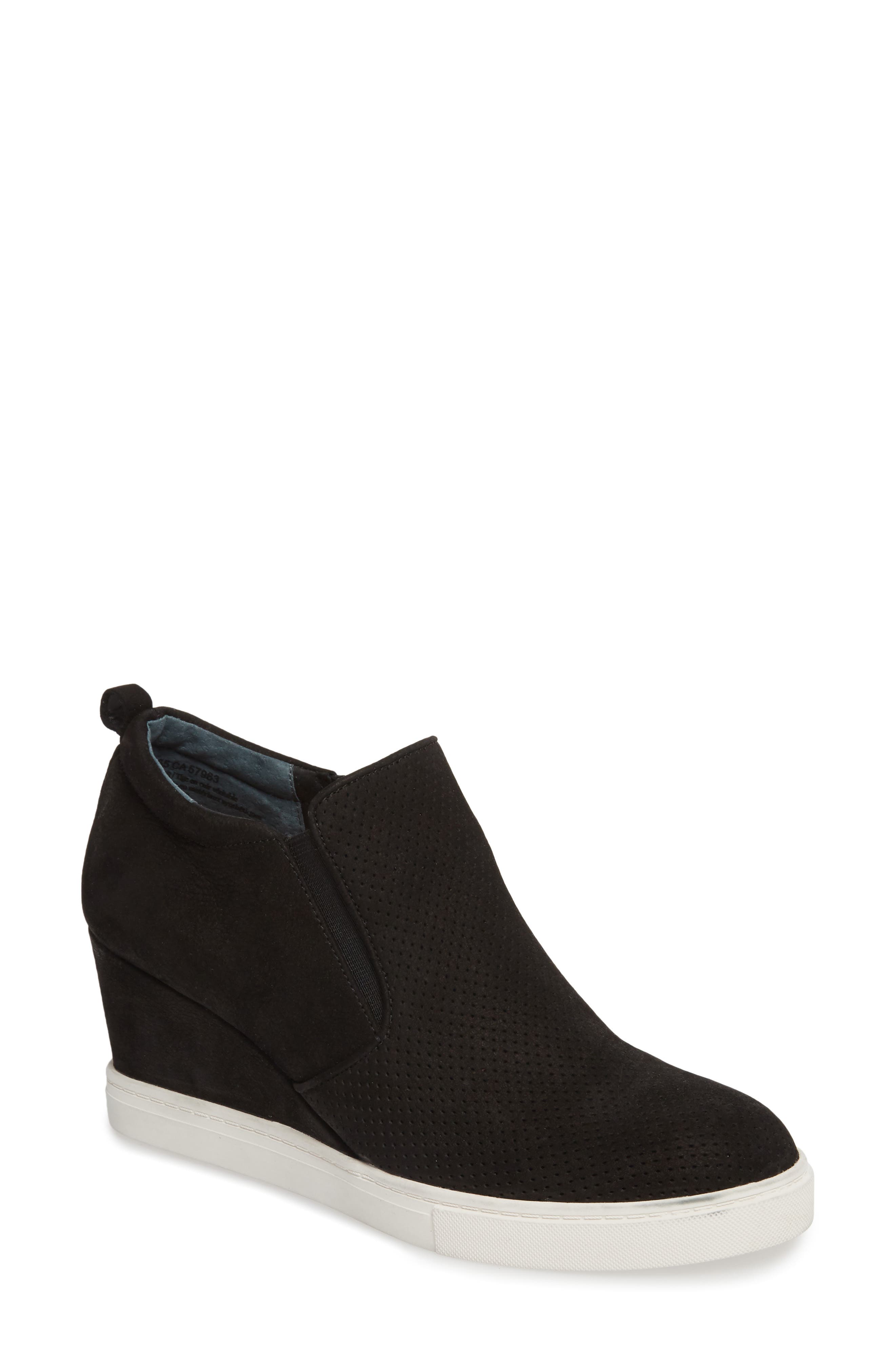 Aiden Wedge Sneaker, Main, color, BLACK PERFORATED LEATHER