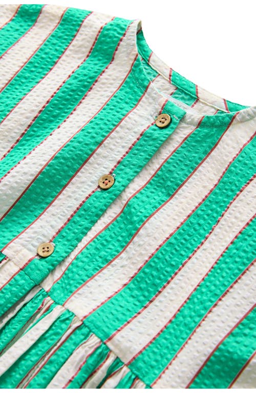 Next Kids' Stripe Cotton Seersucker Button-up Sundress In Green