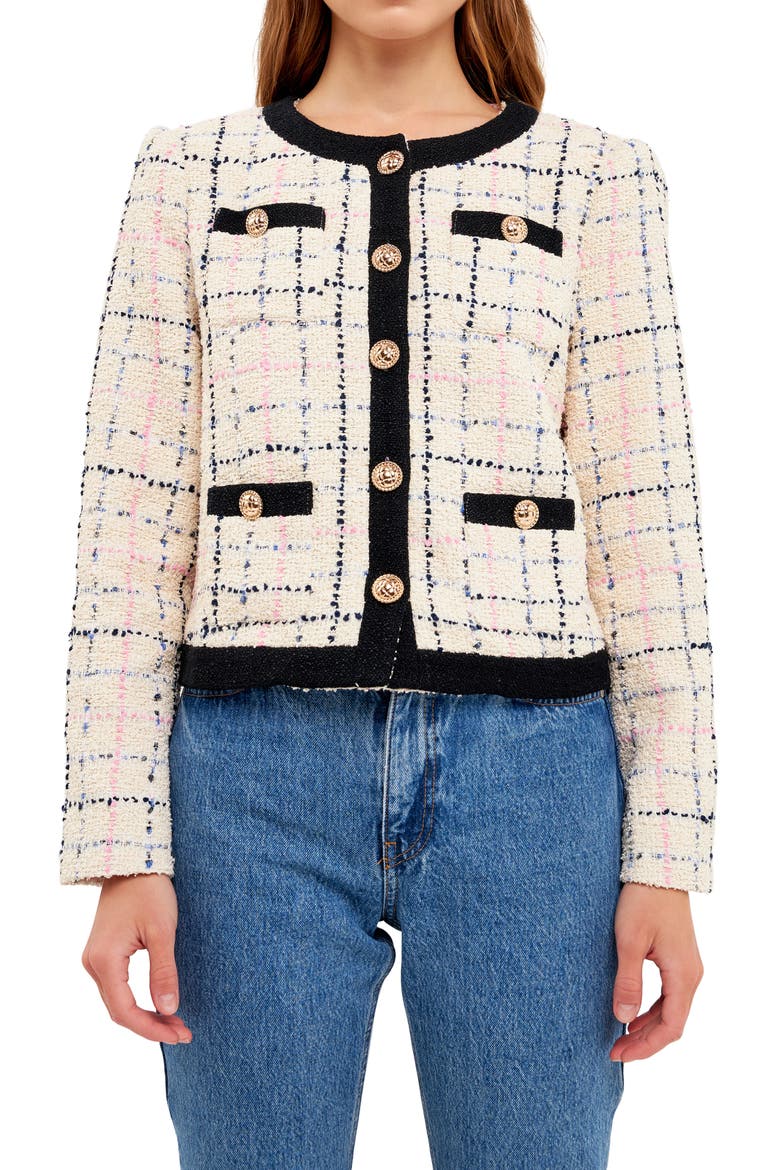 Plaid Bouclé Jacket, Alternate, color, CREAM MULTI