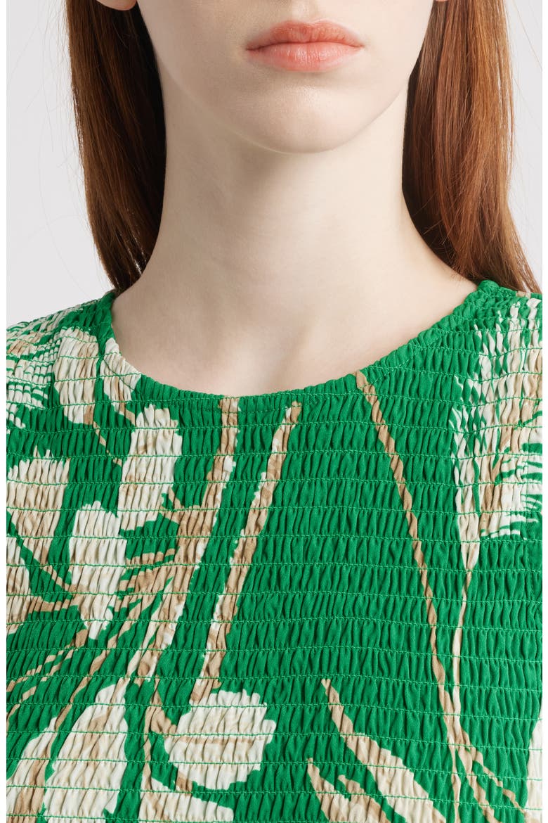 Palm Print Smocked Tiered Maxi Dress, Alternate, color, TROPICAL GREEN MULTI