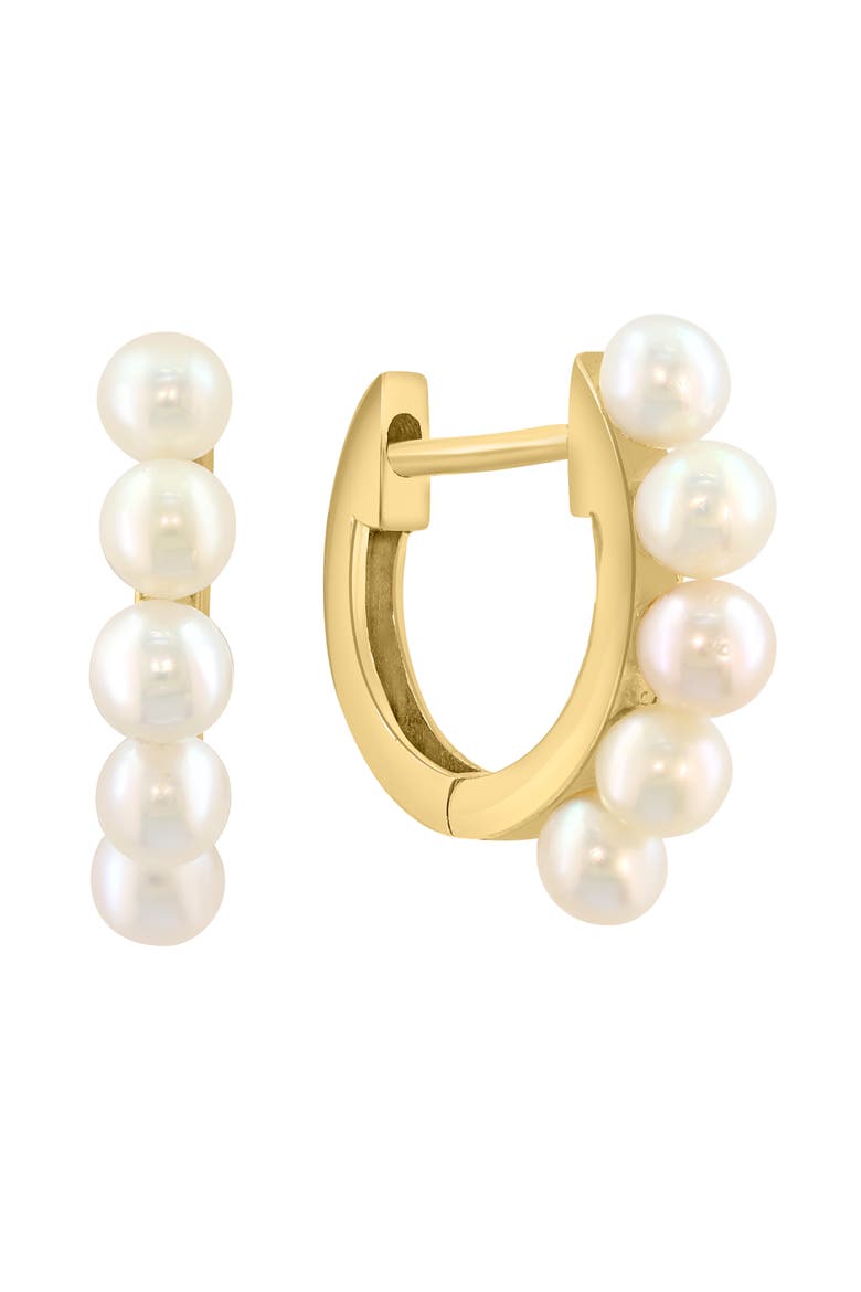 Freshwater Pearl Huggie Hoop Earrings, Main, color, WHITE