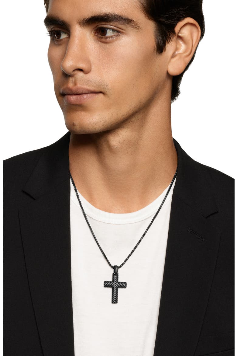 Men's Chevron Cross Pendant in Black Titanium, 36mm, Alternate, color, BLACK