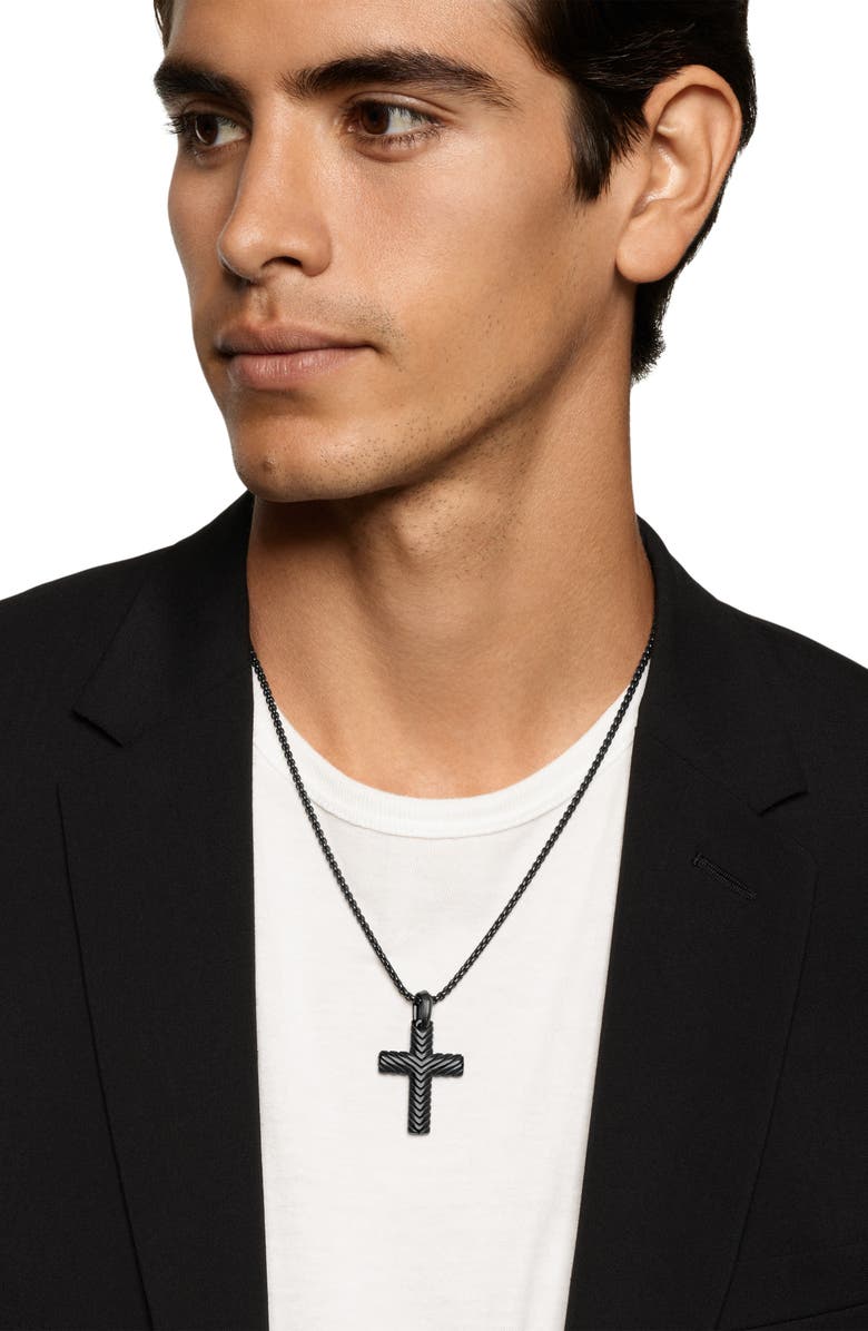 David Yurman Men's Chevron Cross Pendant in Black Titanium, 36mm, Alternate, color, Black
