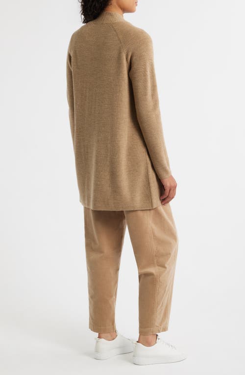 Eileen Fisher Merino Wool Open Front Cardigan Sweater In Brown