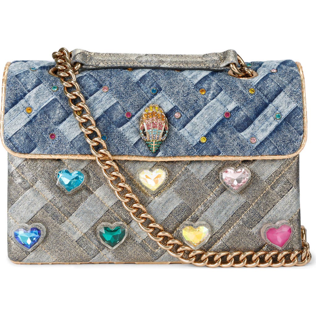 Kurt Geiger London Kensington Heart Denim Convertible Shoulder Bag In Blue