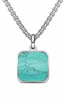 Men's Square Agate Pendant Necklace
