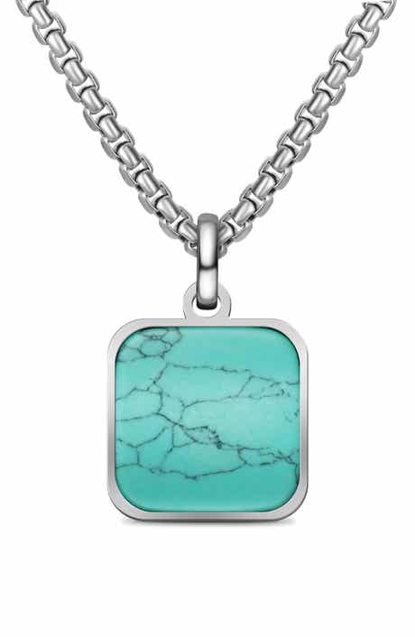 Men's Square Agate Pendant Necklace